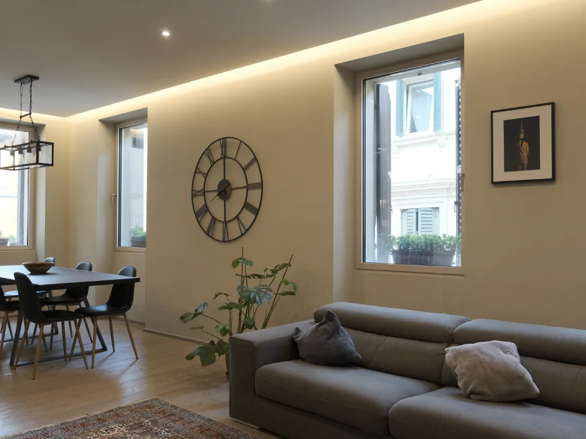 Loft FB, Verona — the living and dining area after the works
